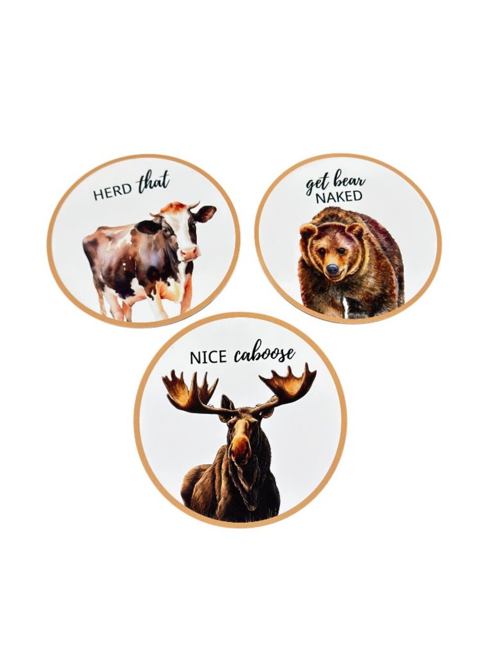 Funny Farmhouse Bathroom Wall Decor Set of 3 Cow - Bear - Moose Signs 9.75" - Picture 2 of 8
